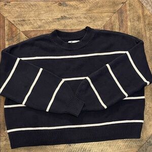 Hollister Navy and White Striped Sweater